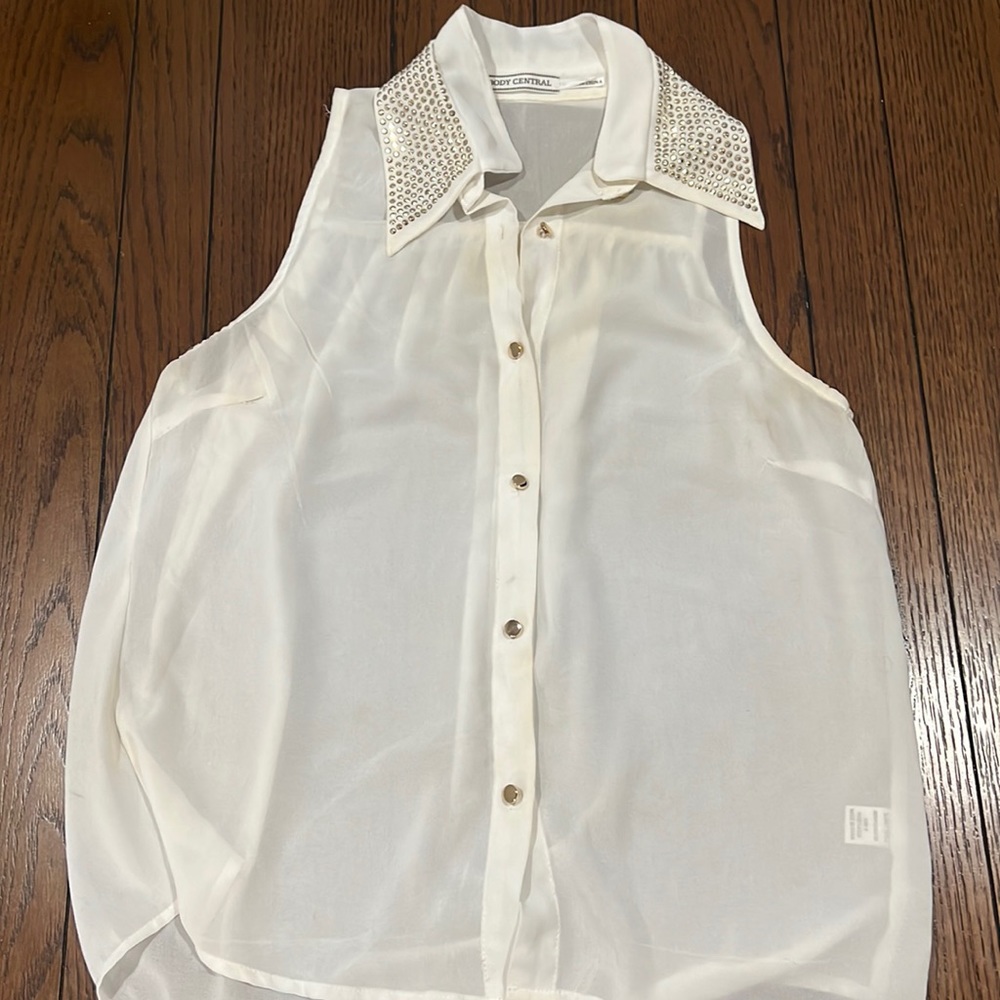 White button up sheer tank.